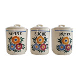 Lot of 3 format spice pots with floral pattern in ceramic Terre de Fer