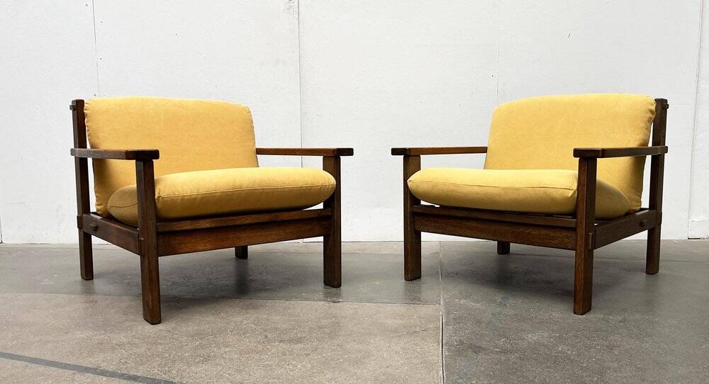 Vintage brutalist lounge chair set, 1960s