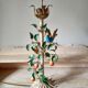 Painted metal candle holder lamp - wrought iron fruit and bird lamp base