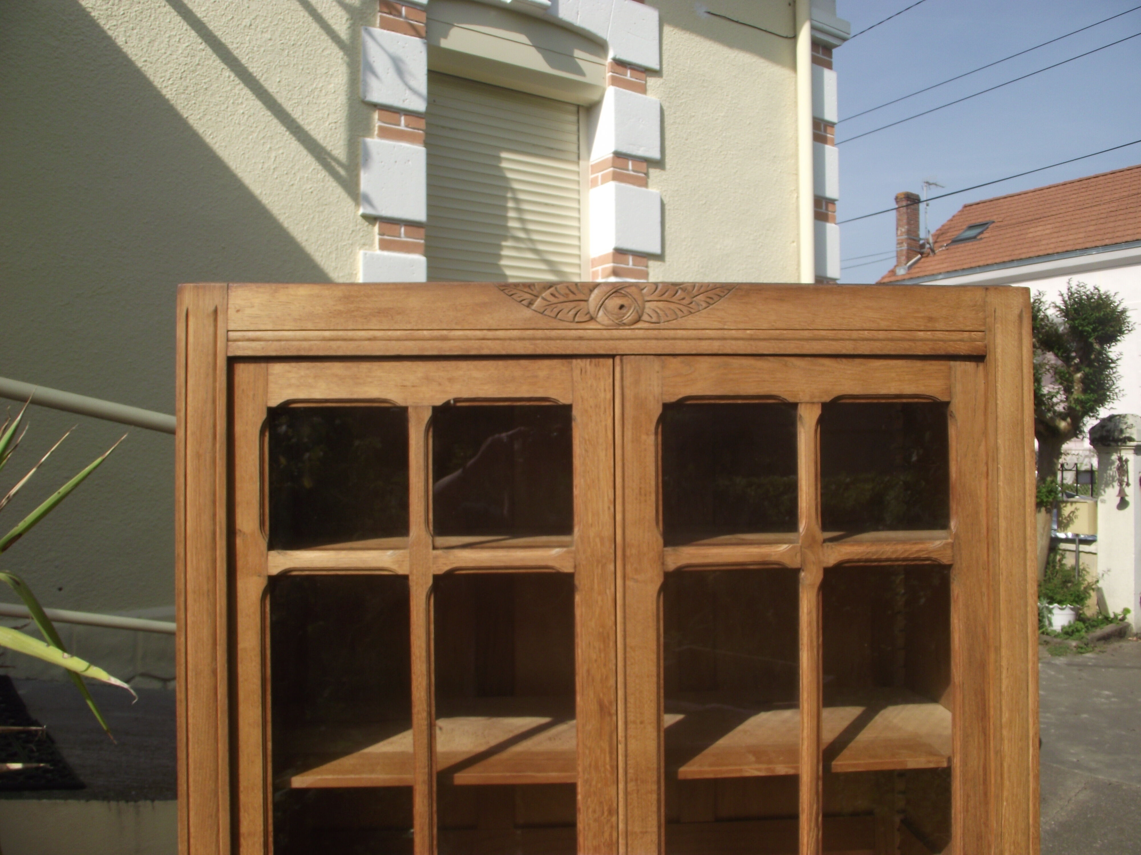 Glass cabinet art deco period library in oak