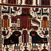 Vintage Tribal Lion Rug 204x110 cm, Old Tribal Wool Carpet, Black, Red Cream