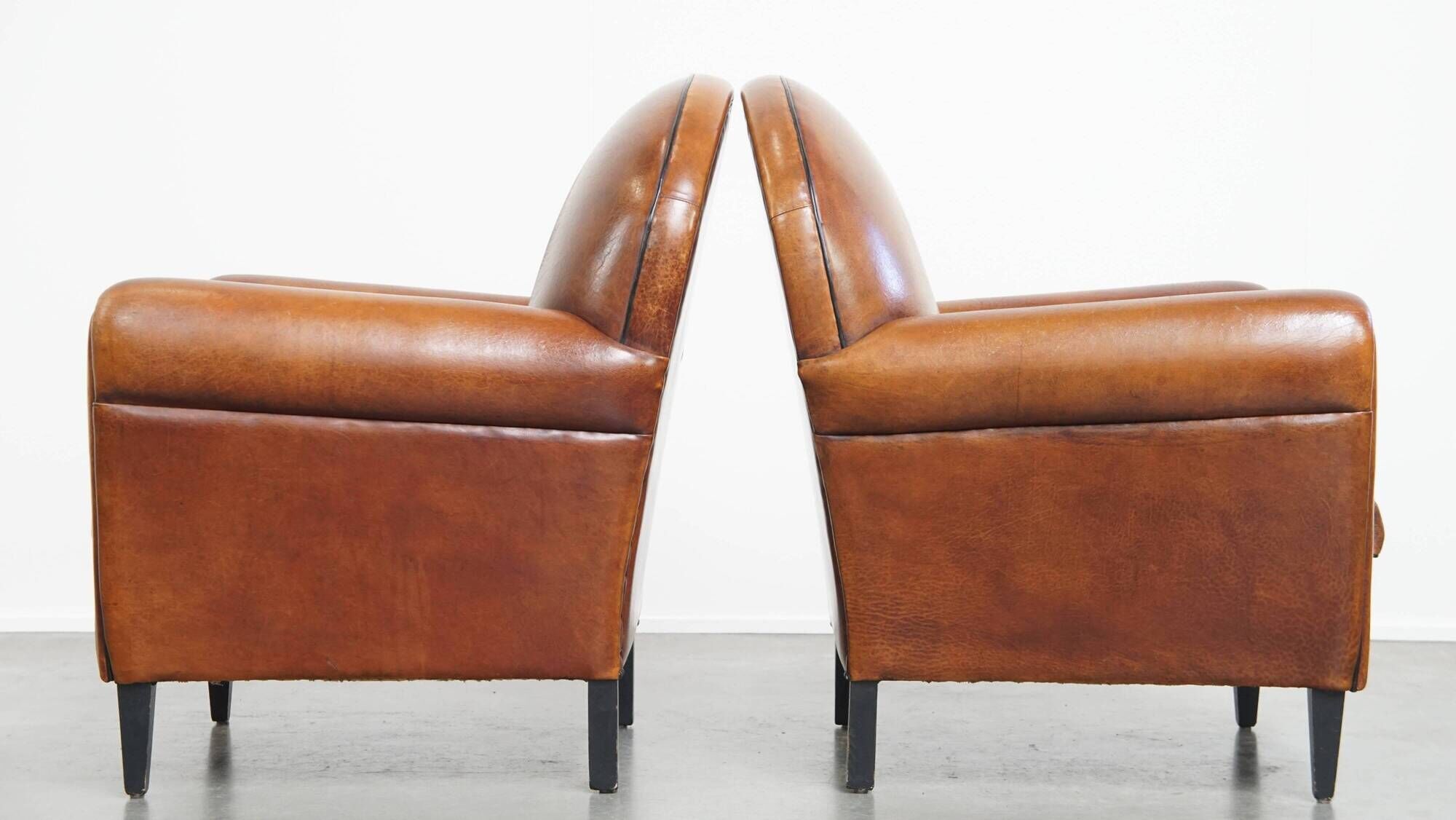 Set of 2 Vintage Sheepskin Leather Design Chairs
