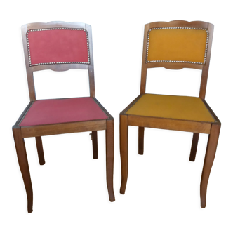 2 chaises tapissées et bois Art Déco