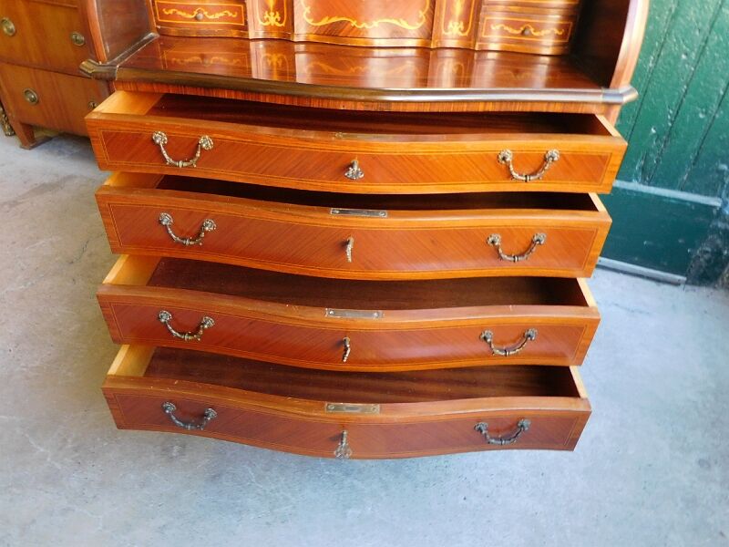 Secretaire commode a cylindre en bois verni