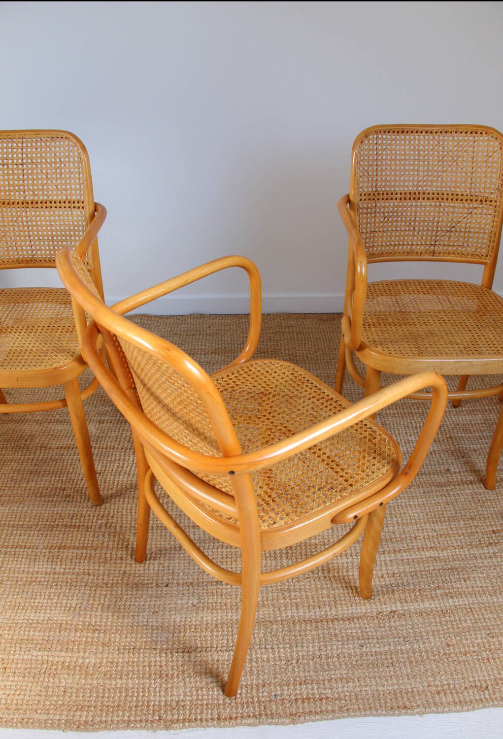 Set of 4 wooden and cane chairs model Prague 811 by Josef Hoffmann