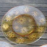 Set of five flat plates - vintage amber glass from Veréco with flower decor - 60s/70s