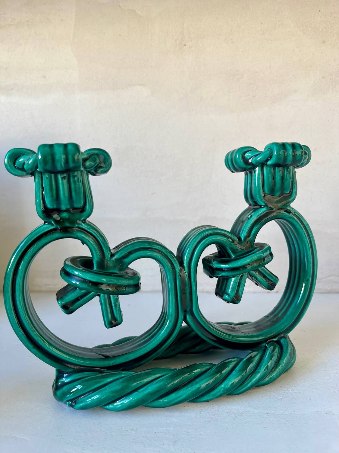 Pair of Vallauris candlesticks in woven ceramic