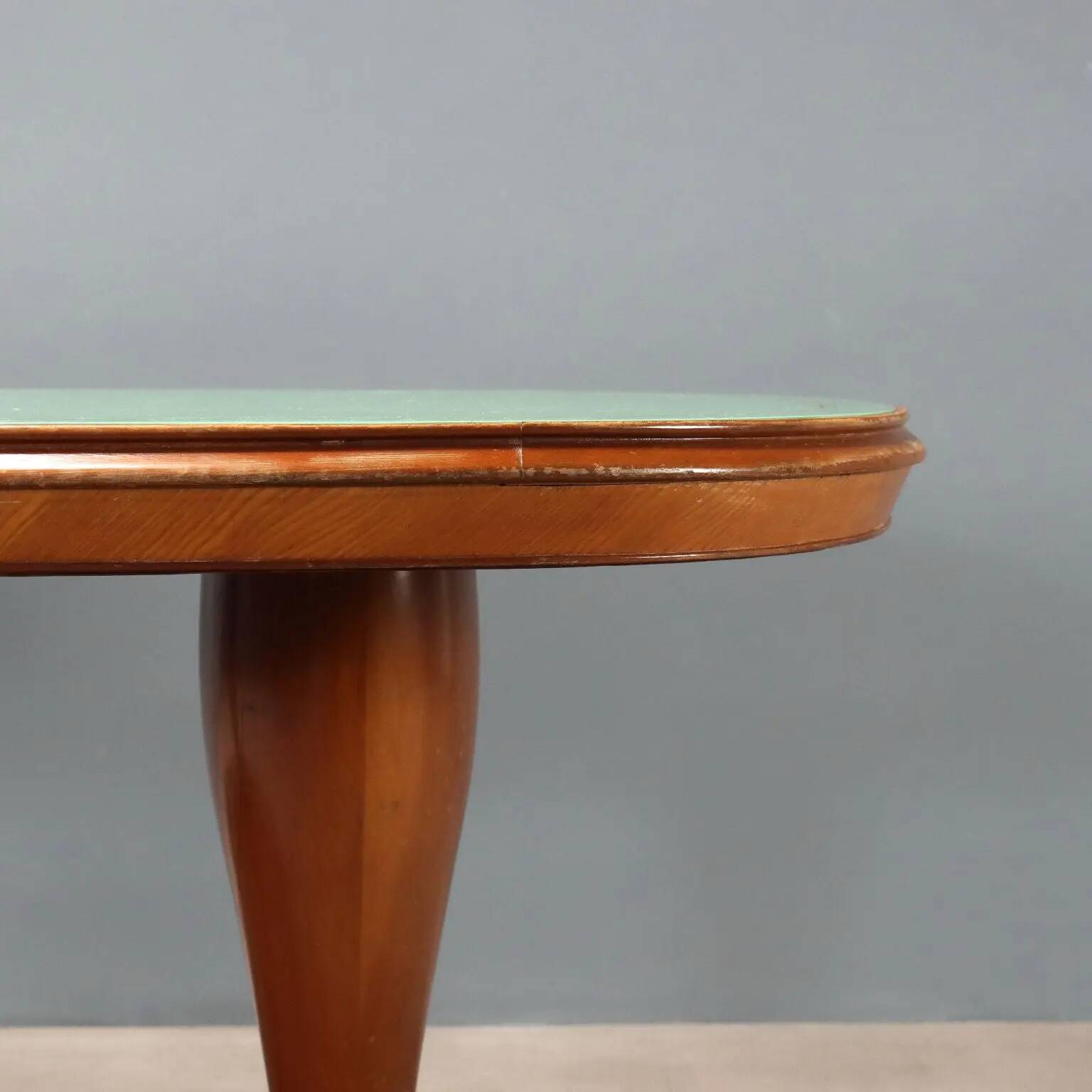 Vintage table in solid beech and glass, design, Italy, 1950s