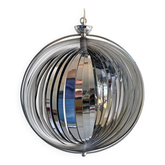 Suspension lune en aluminium chromé Space Age, lampe à lamelles Verner Panton