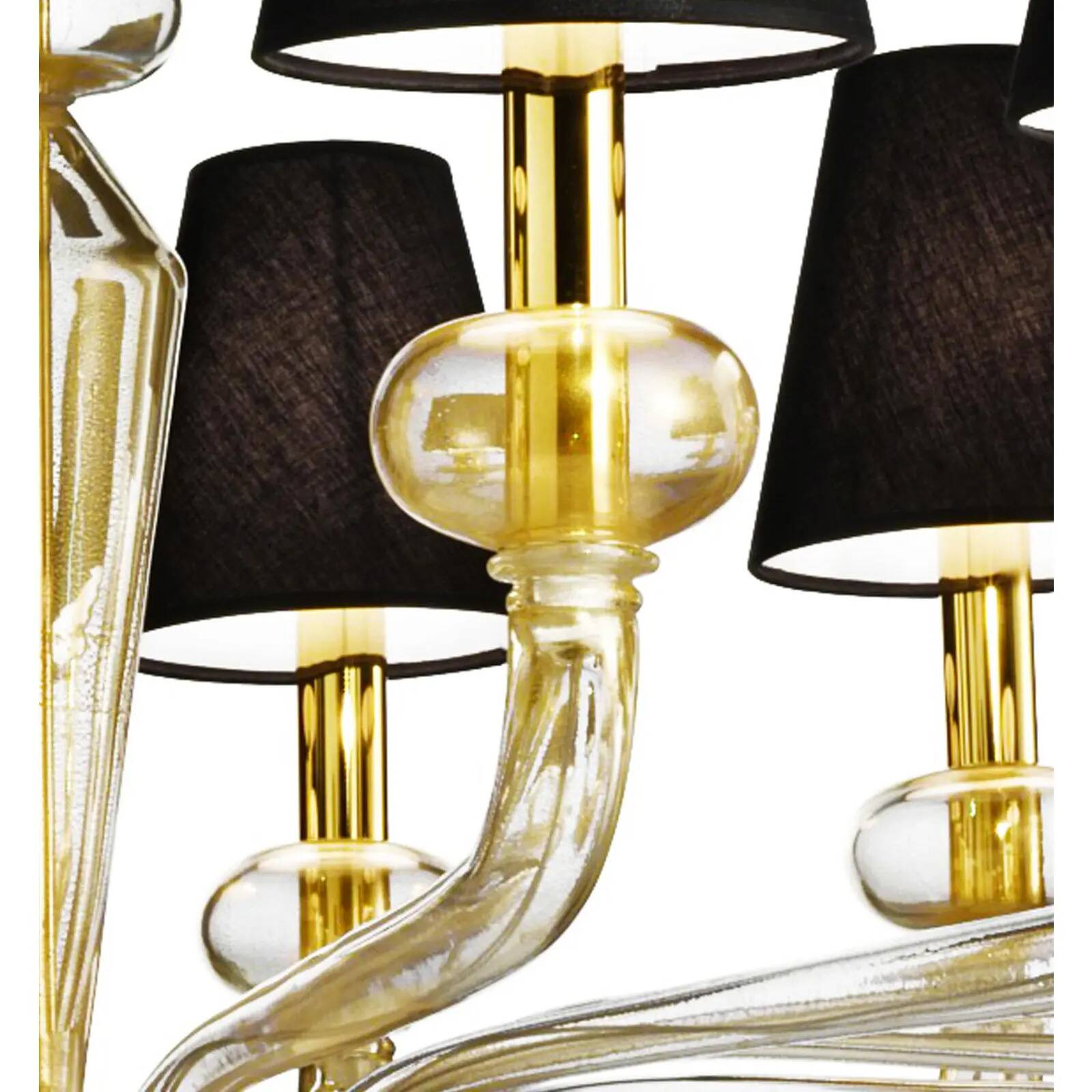 Minimalist Modern Linear Murano Glass Chandelier with Gold Leaf Accents