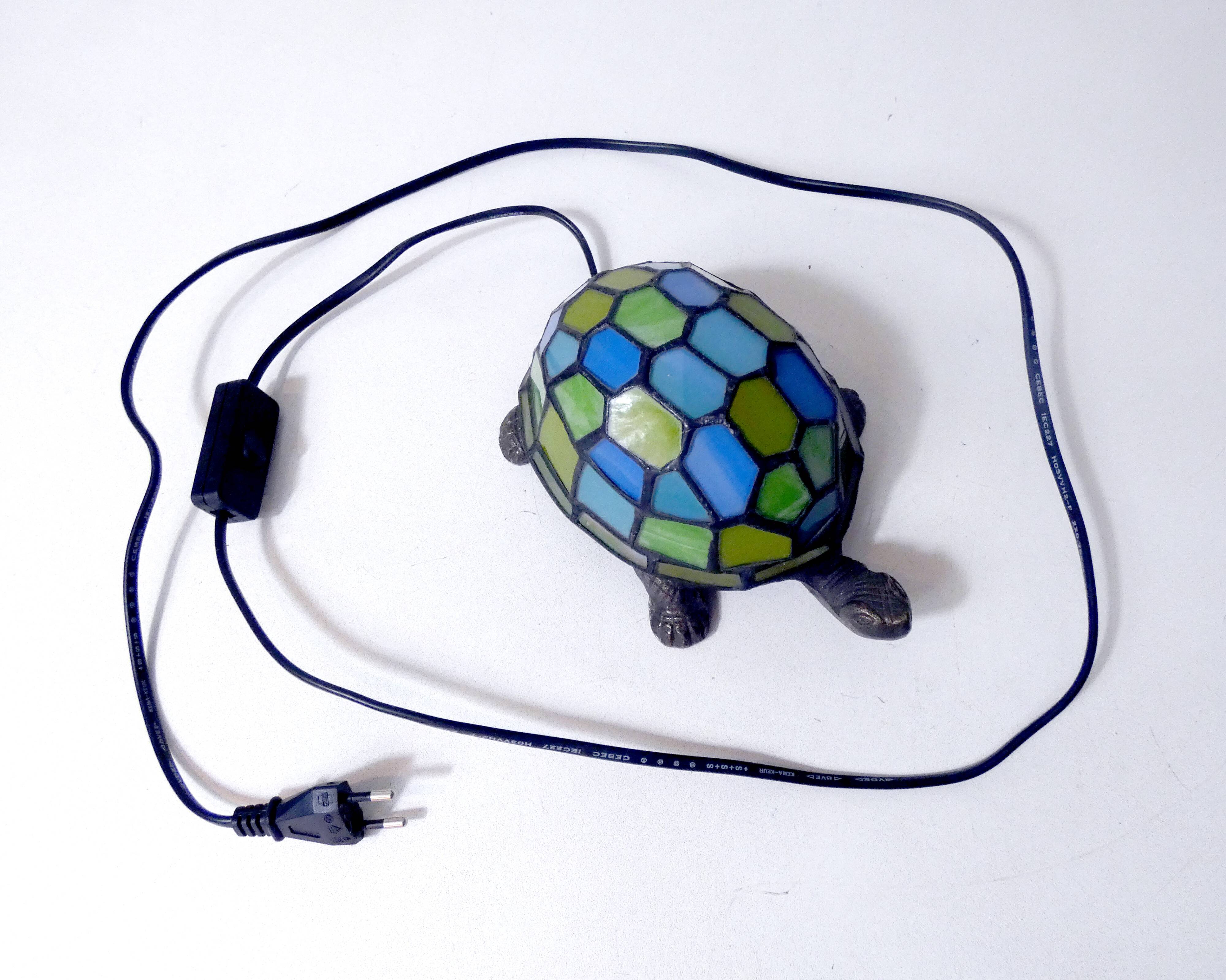Tiffany style turtle lamp in vintage blue-green glass paste