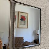 Vintage mirror 1950 triptych beveled purple barber - 25 x 58 cm