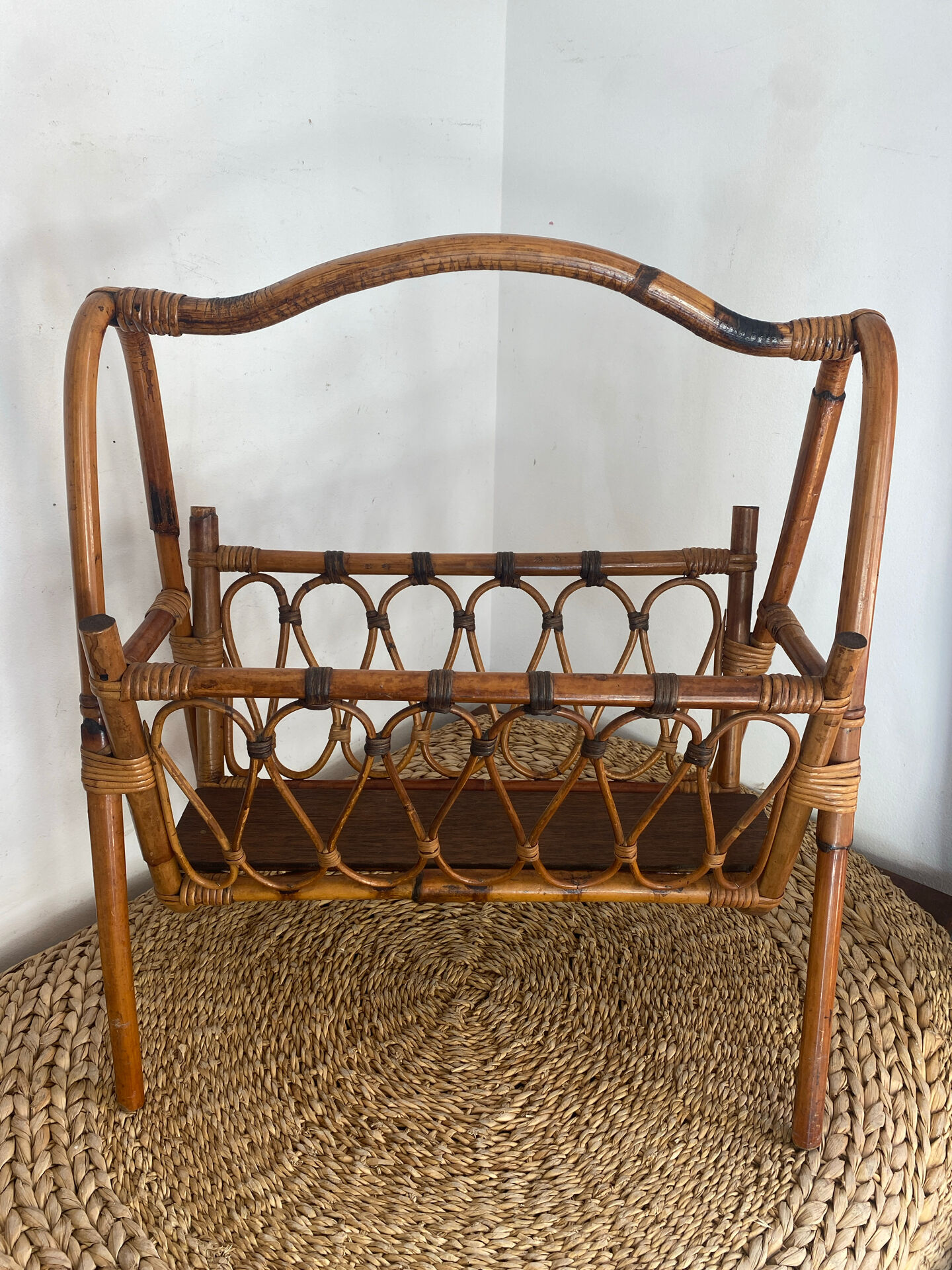 Bamboo and rattan magazine rack, 1960s