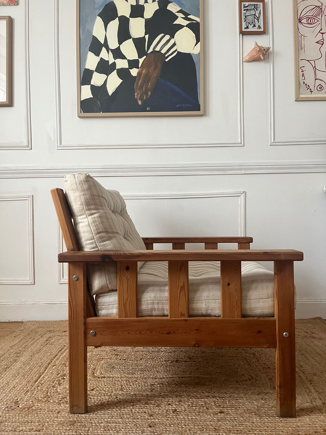 Pair of pine armchairs, 1980s, Sweden