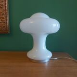 Mushroom lamp peill putzler in white opaline 60'S