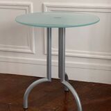 Metal and glass tripod pedestal table