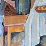 Mid-century modern swedish interior still life 'tabletop setting', vintage framed watercolour