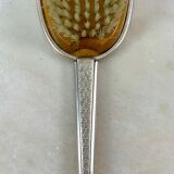 Toiletry set - metal and silk brush and hand mirror England from the 50s