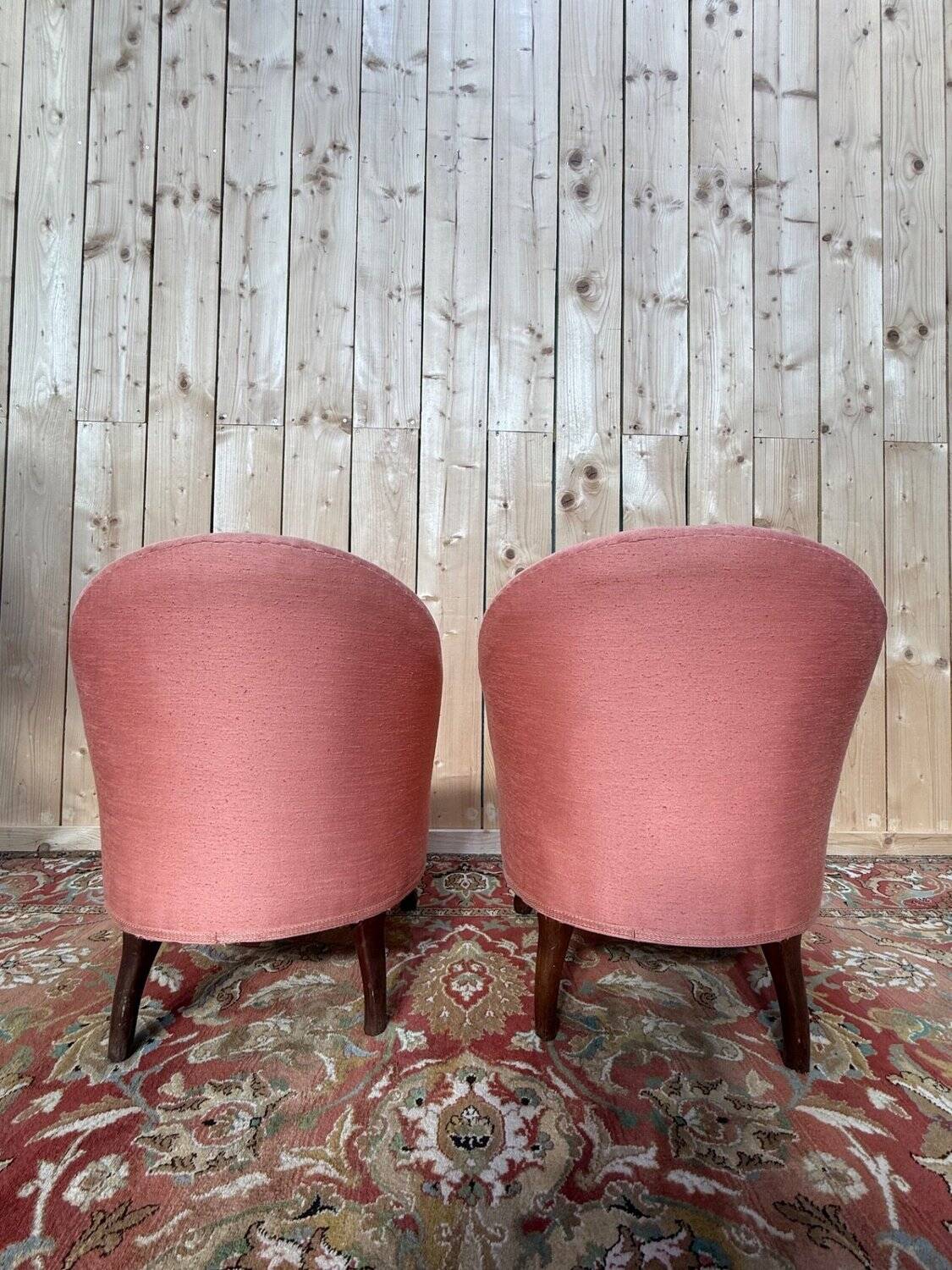Pair of armchairs – Louis-Philippe style – Cabriole legs – Chenille fabric