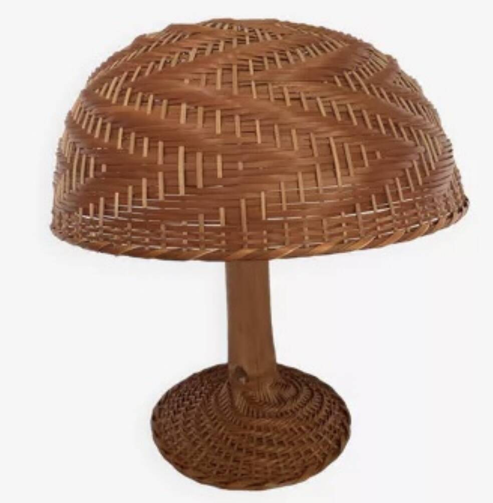 XXL mushroom lamp in woven rattan from the 70s
