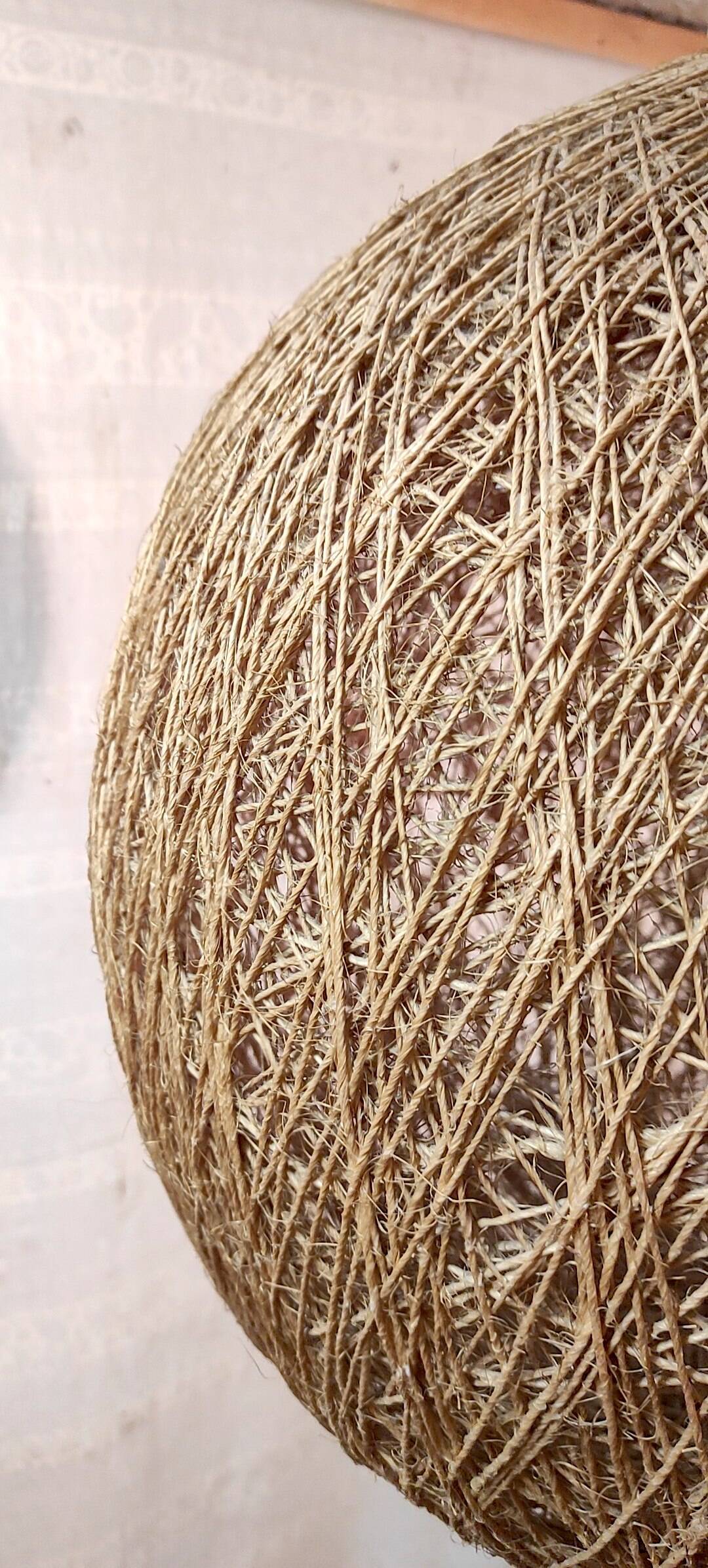 XL lampshade ball in hemp rope and rattan - 1970s