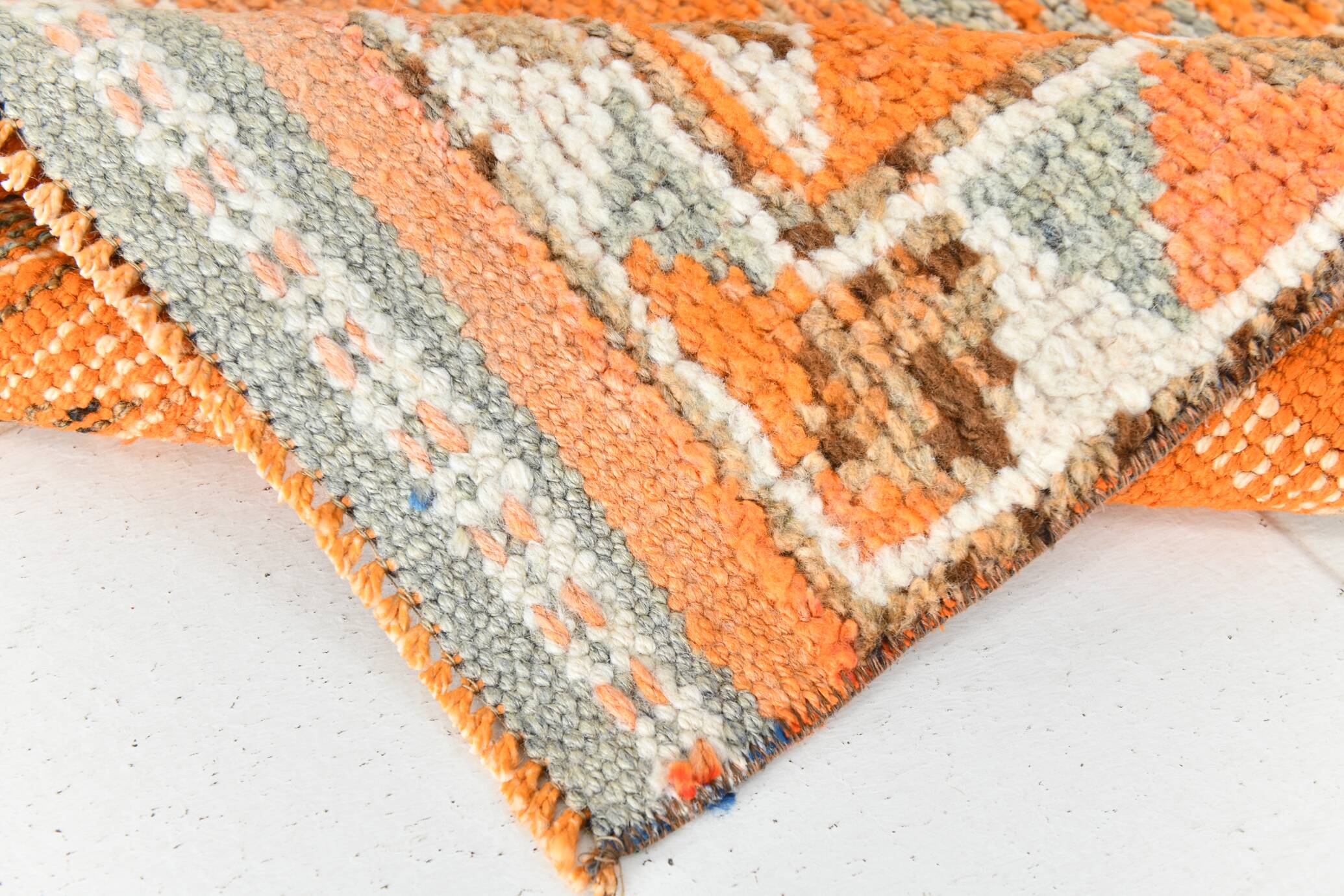Orange & Beige Tribal Oushak Runner Rug, 88x362Cm