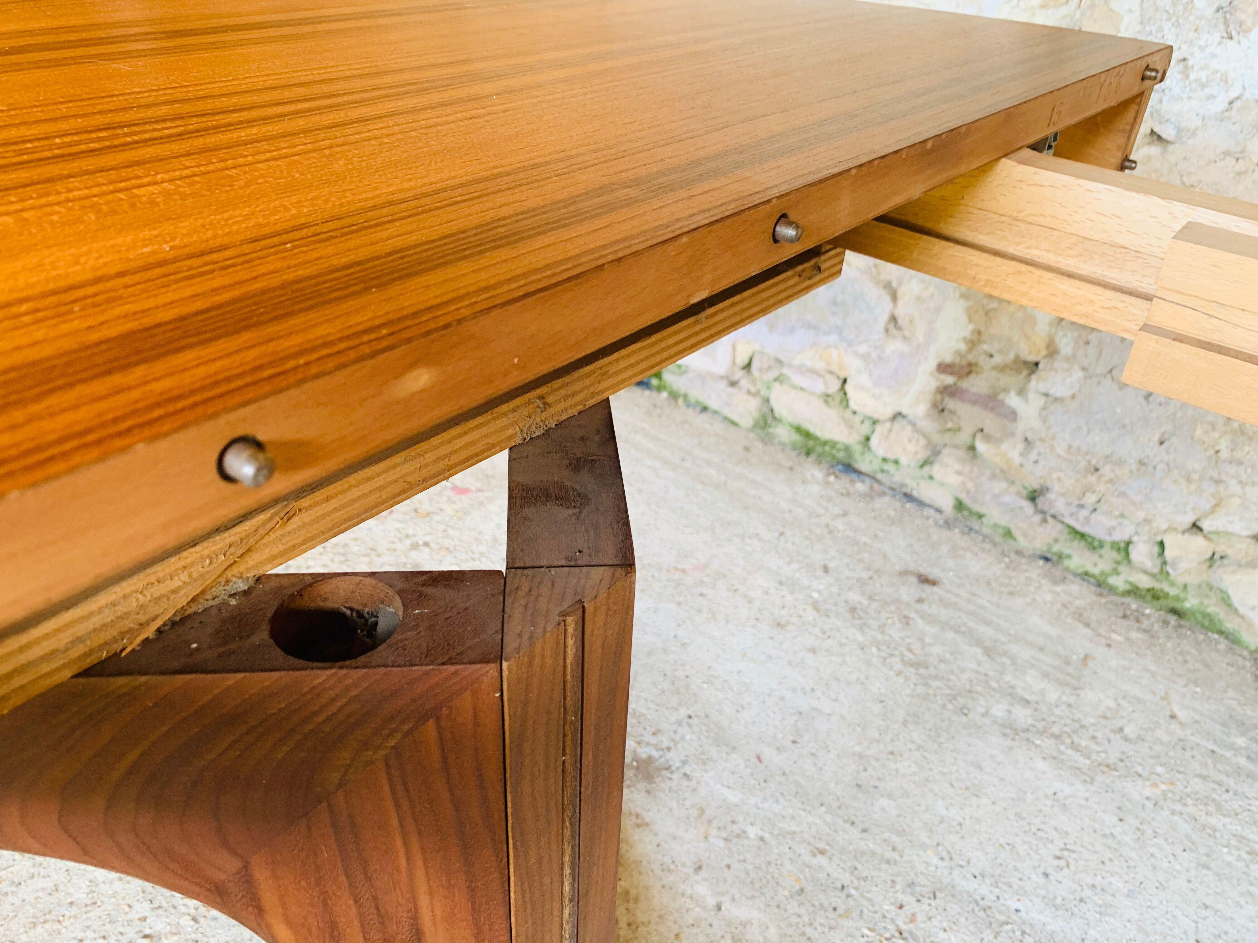 Extendable Scandinavian style dining table with double elongations by Maison Ducau, Circa 1970