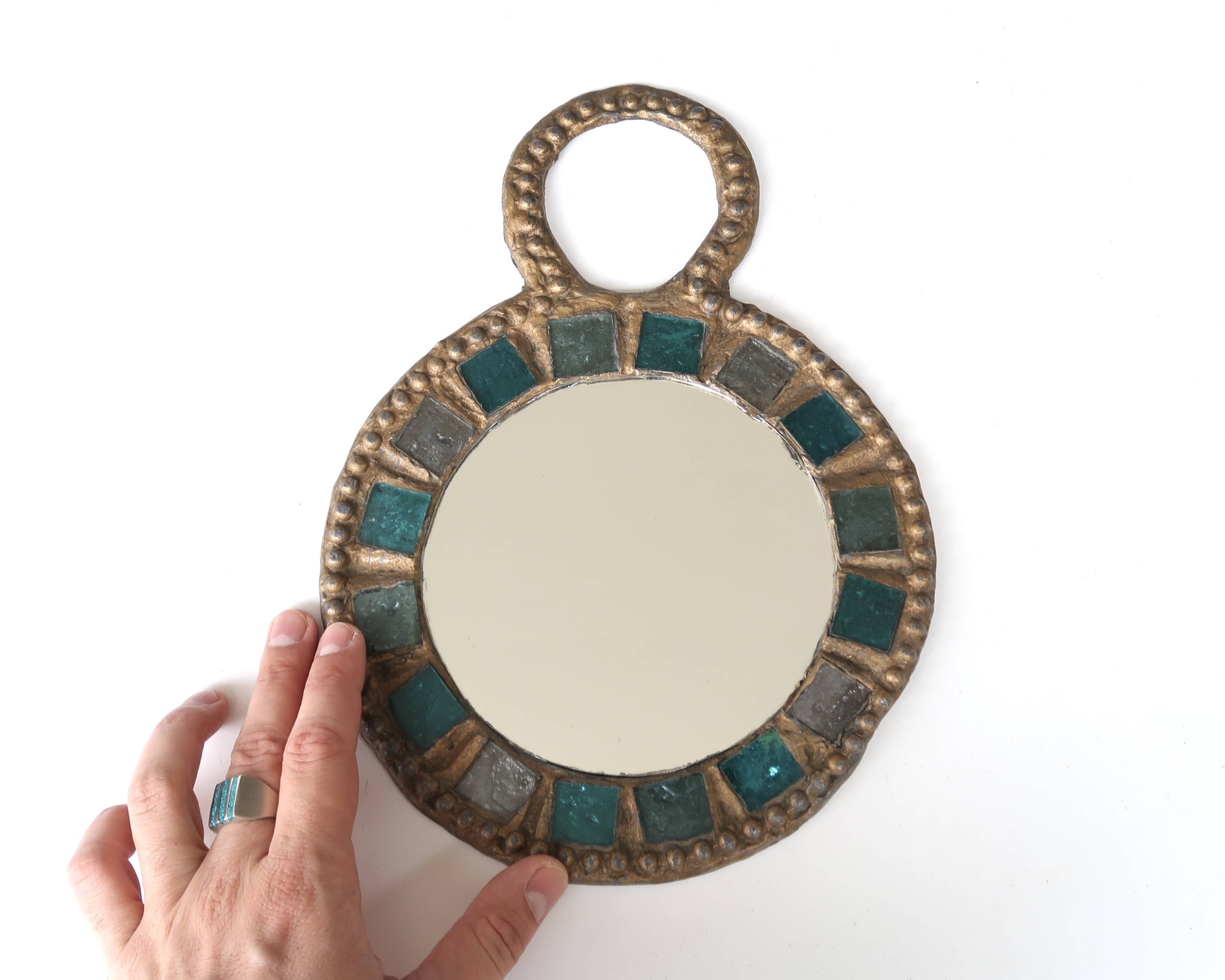 Lead and blue glass mirror by Irena Jaworska, 1960s