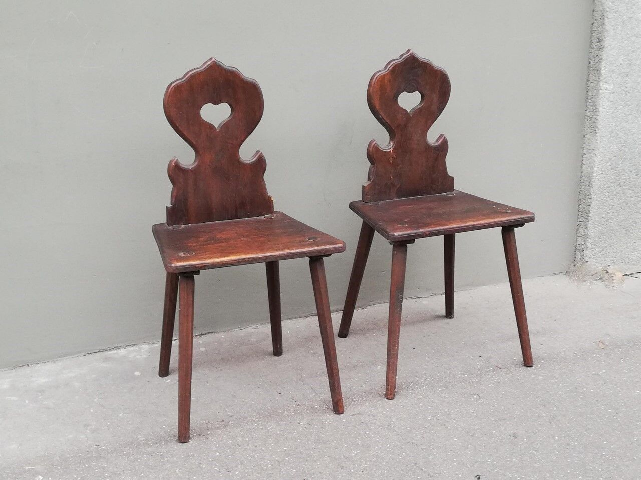 Pair of antique solid oak chairs