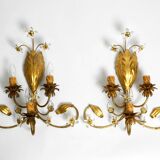 Pair of gold plated Italian 1980's floral Regency Murano glass sconces