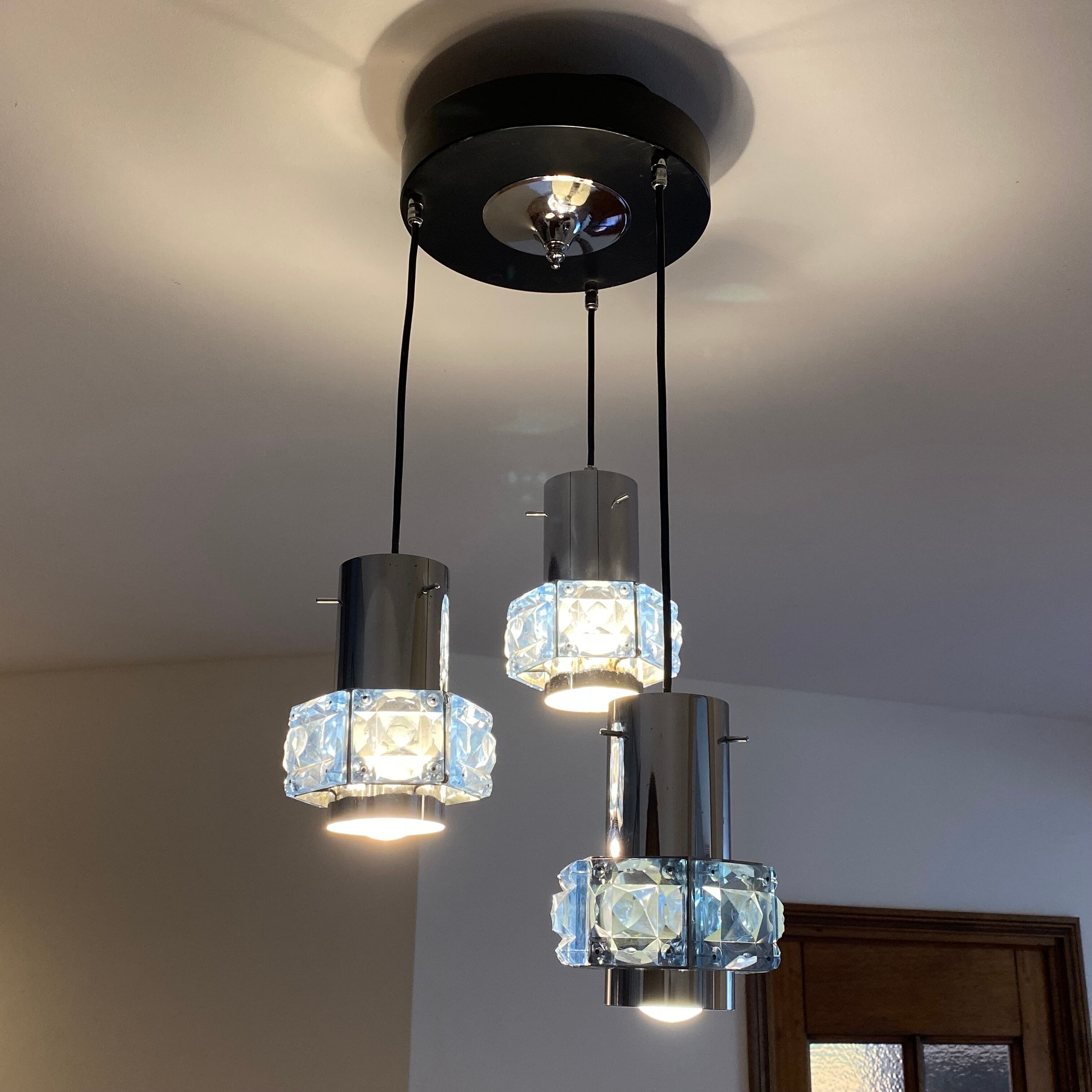 Suspension cascade 3 tubes steel and glass 1970