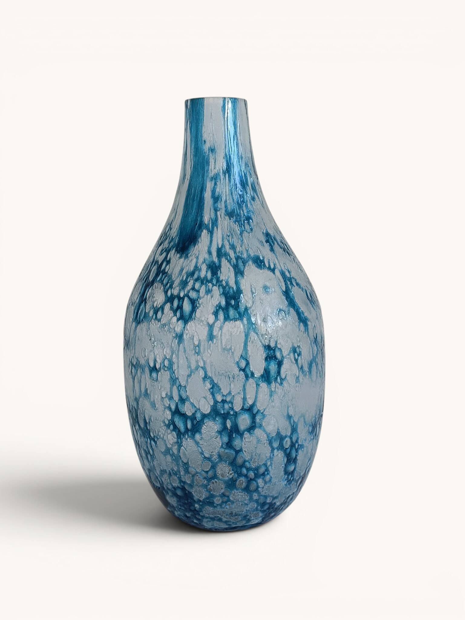 Brutalist Blue and White Reactive Art Glass Vase, Europe, 1970s