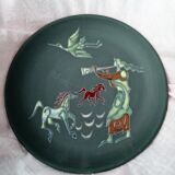 Rare pair of ceramic plates and enamel with mythological decoration. The 50s.
