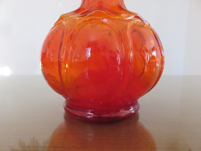 Empoli Italy decanter in orange structured glass 60s 70s