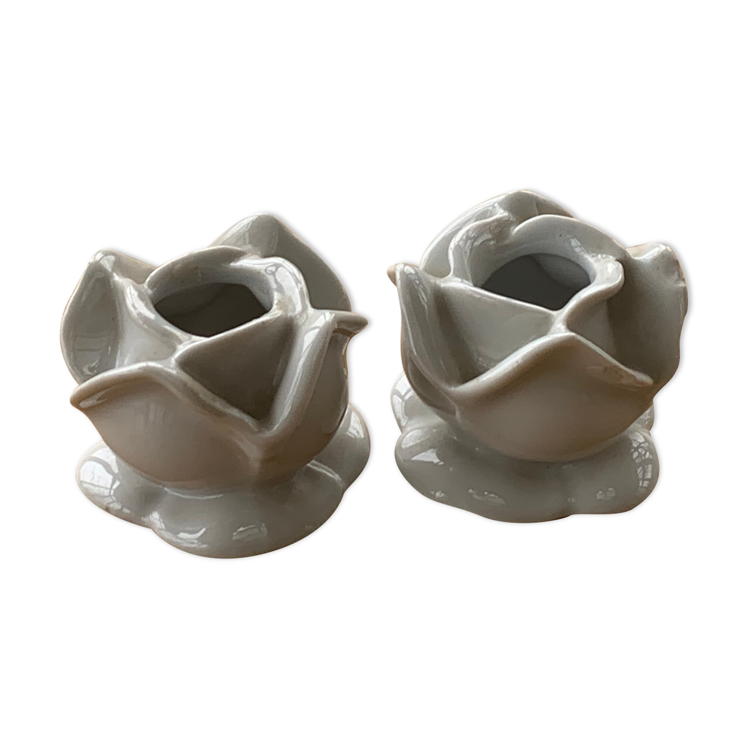 Two vintage white porcelain flower candle holders