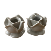Two vintage white porcelain flower candle holders