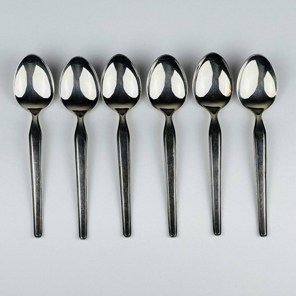 Classic vintage silver tea spoons by Paul Wirths, Solingen, Germany, 1950s, set of 6.