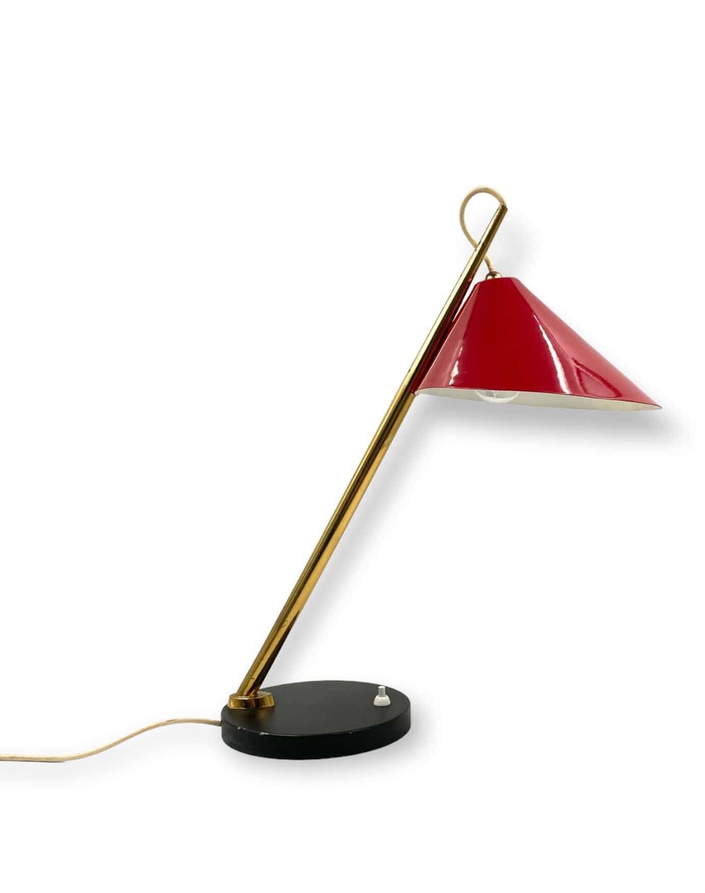 Mid-century red table lamp, Lumen Italy 1960s