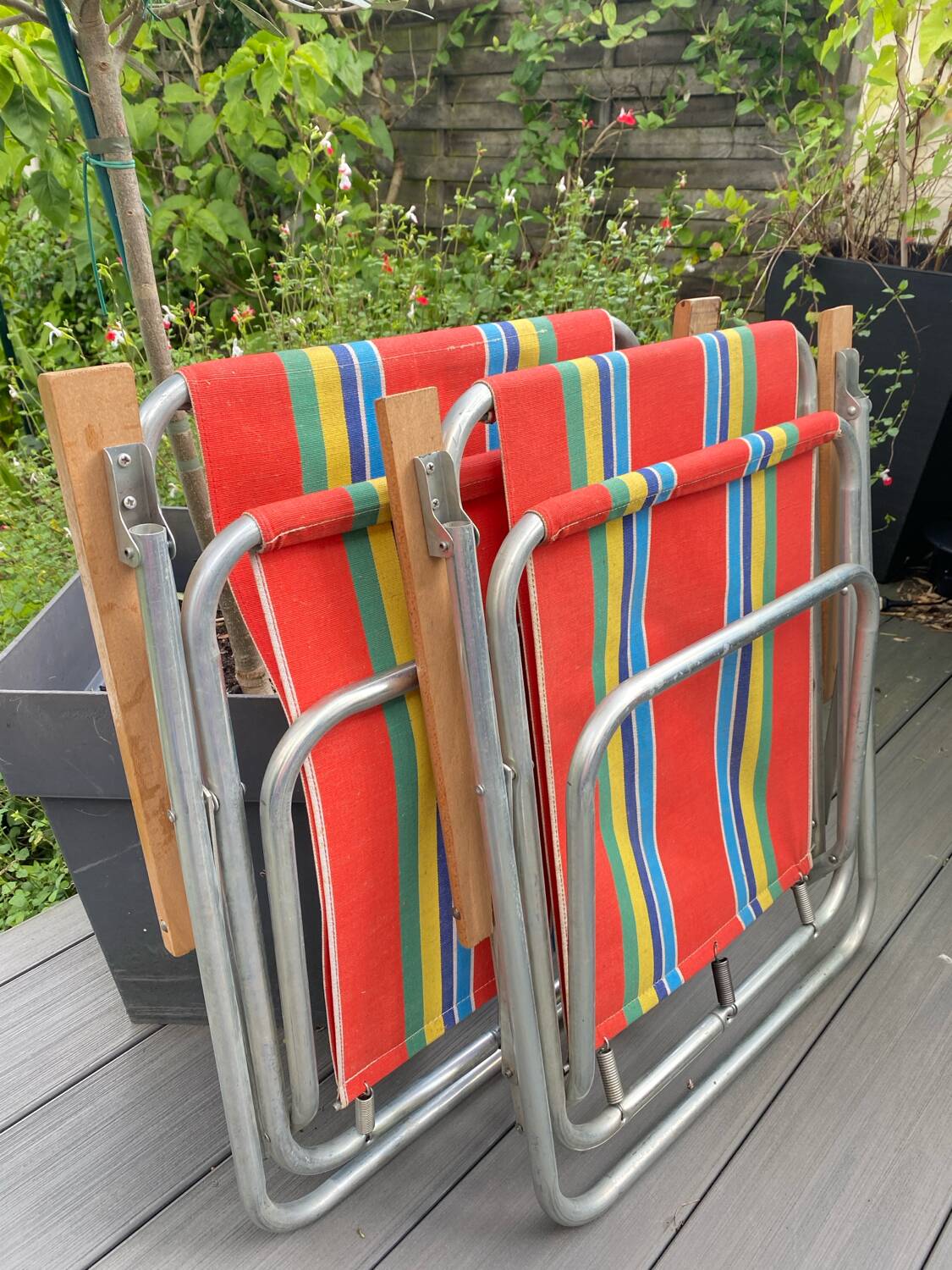 Pair of vintage folding camping chairs