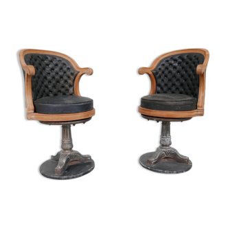 Pair of antique 'captain's" swivel office chairs