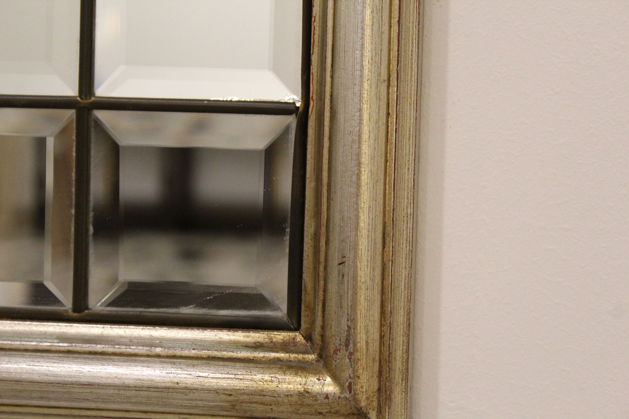 Pair of bevelled mirrors, brass edging frame in brushed wood years Italy 70's