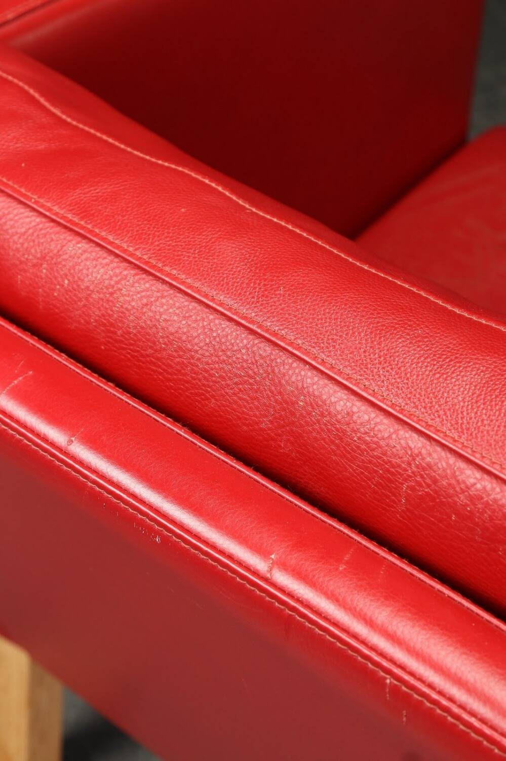 2 seater red leather sofa, Vintage Scandinavian 1960s