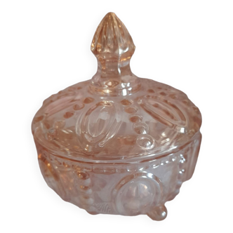 Pink glass bonbonnière or sugar bowl