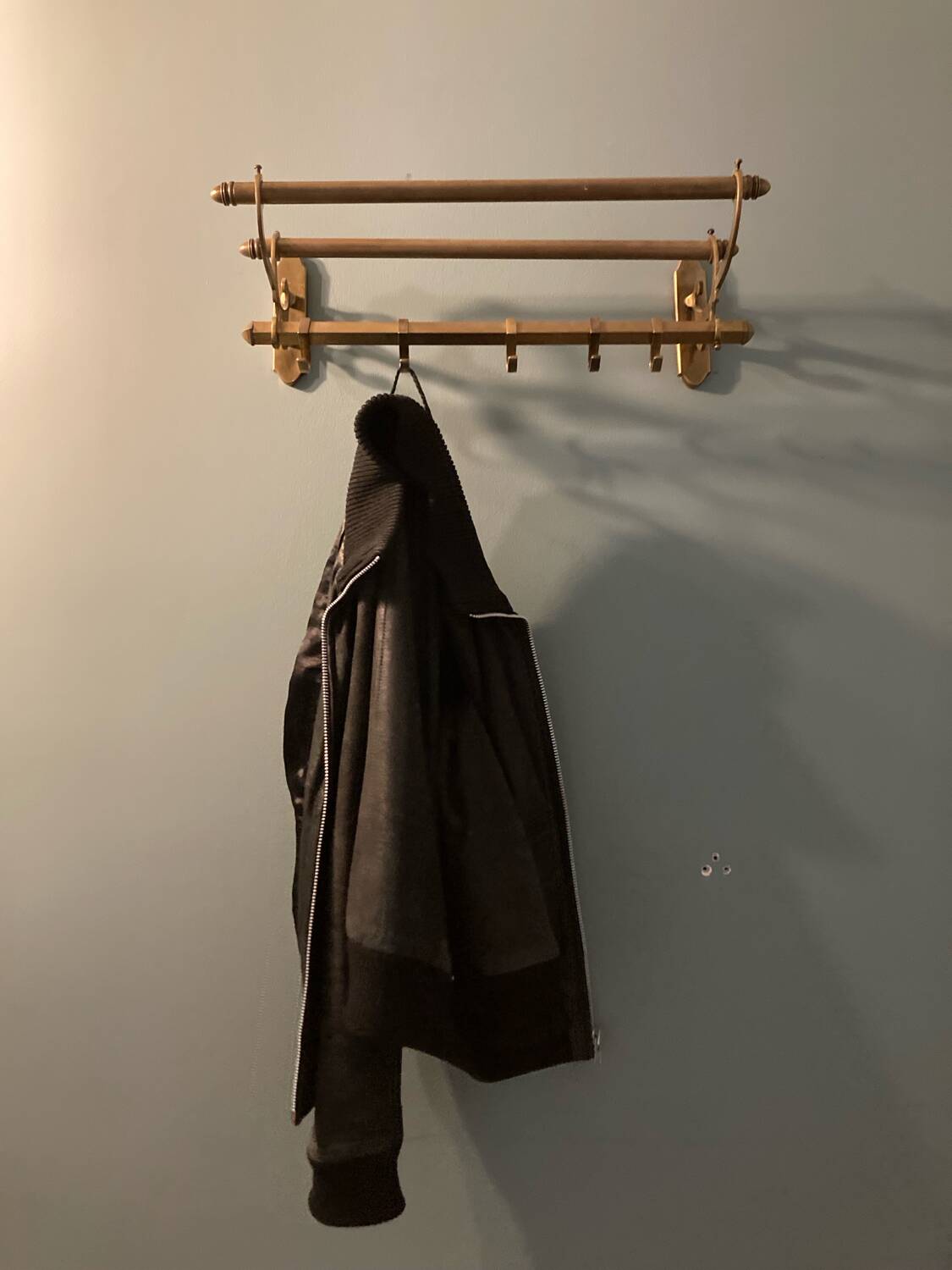 Antique brass coat rack and wall-mounted hat holder