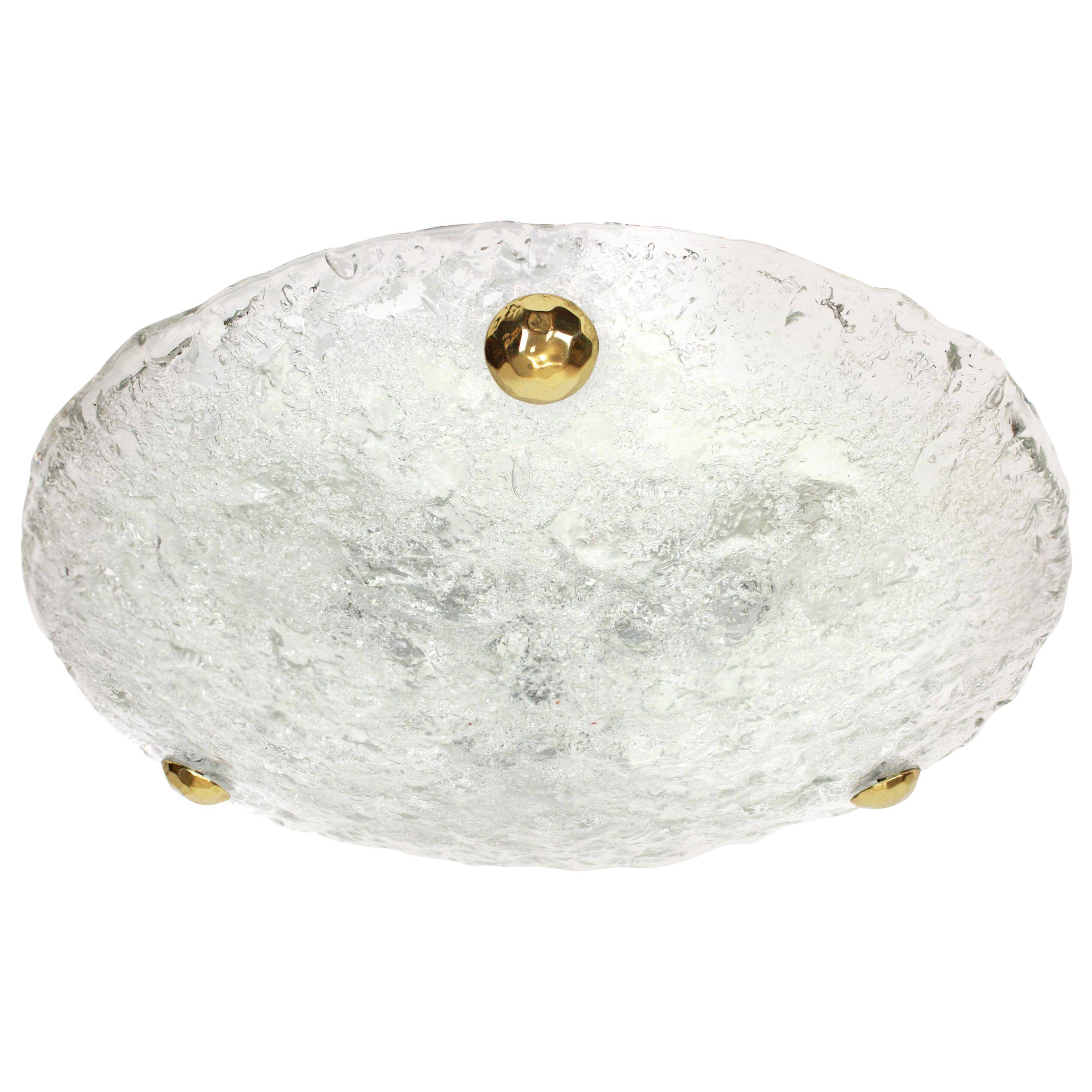 Round ceiling light in frosted Murano glass by Hillebrand, Germany, 1970s
