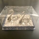 2 swan-shaped salt pots in metal and glass