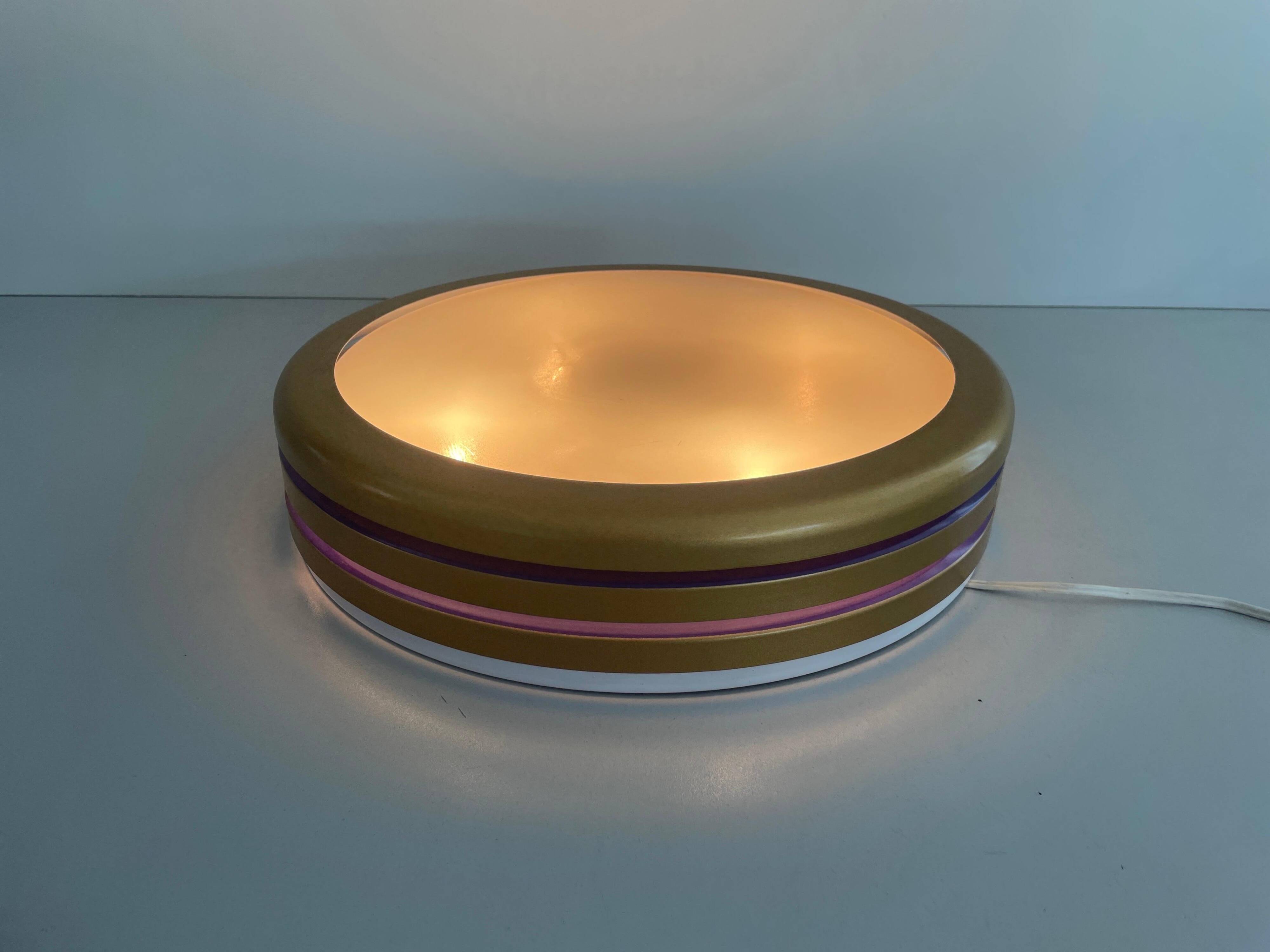 Design/One, flush lamp in glass, gold and brown metal, 1960s, Germany