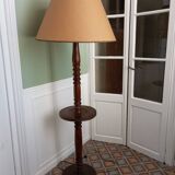 Turned wooden floor lamp
