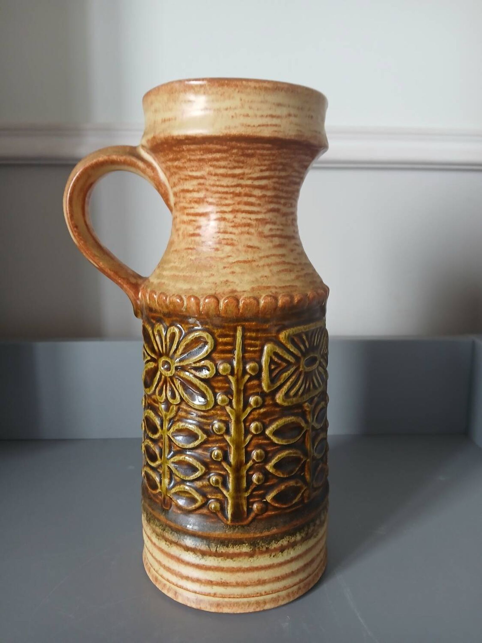 Vintage West Germany pitcher, ochre brown, 25 cm