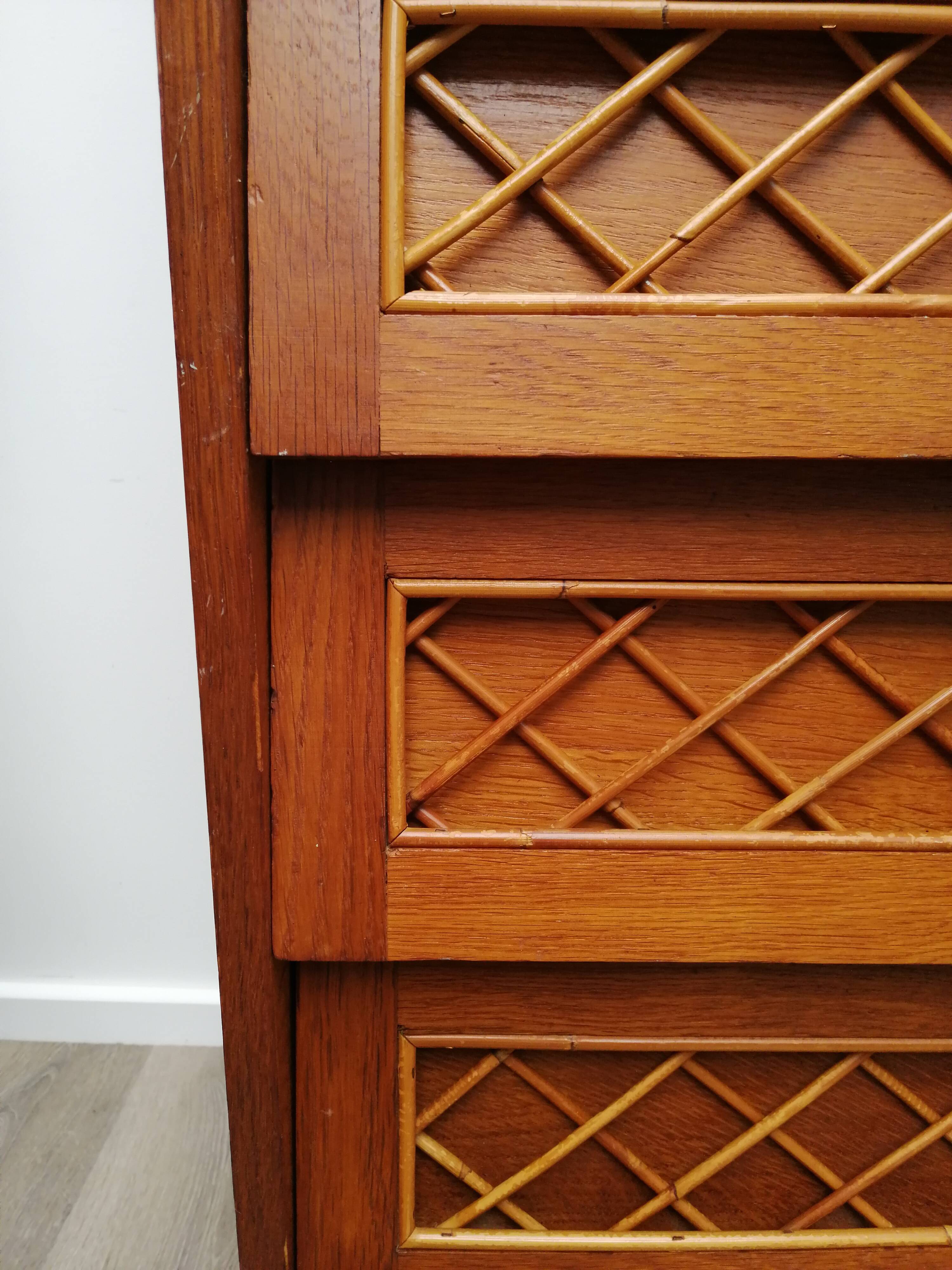 Oak and rattan secretary